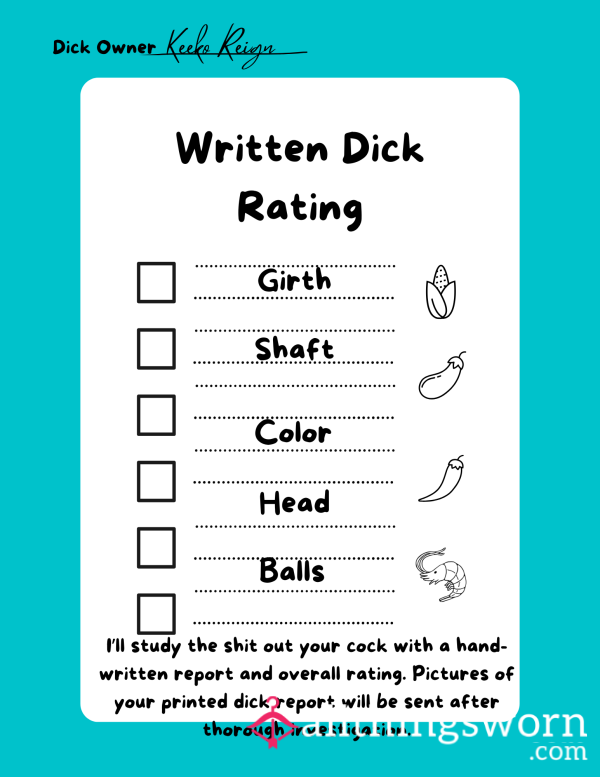 Hand-Written Printed Out D*ck Rating Report. Printed Out Rating Included.