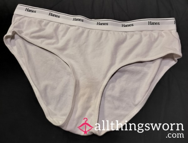 Hanes White XL Cotton Panties. 3 Day Wear, Proof Of Wear Pic, Plus Shipping To USA Included In Price.(International May Cost Additional Fee)