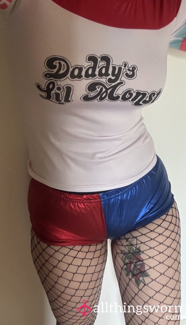 Harley Quinn Costume, T Shirt, Shorts, Tights
