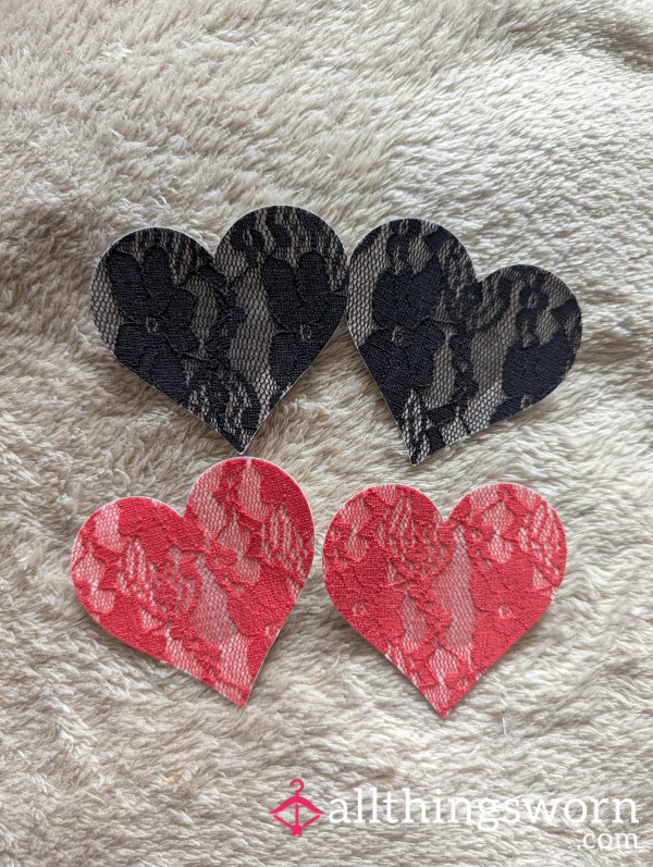 🖤❤️ Heart-Shaped Lace Nipple Covers – Black & Red Flor*l Pasties ❤️🖤