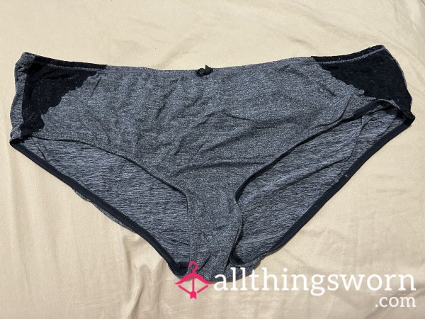 ~HEATHER GREY BLACK SIDE LACE PLUSH SUPER SOFT CHEEKY PANTY~