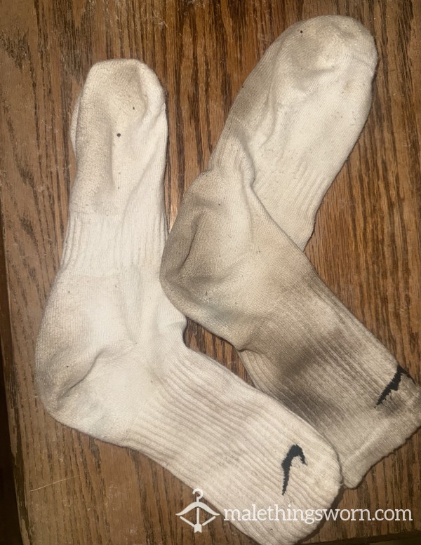 Heavily Stained White Crew Socks - Deep Work Boot Wear