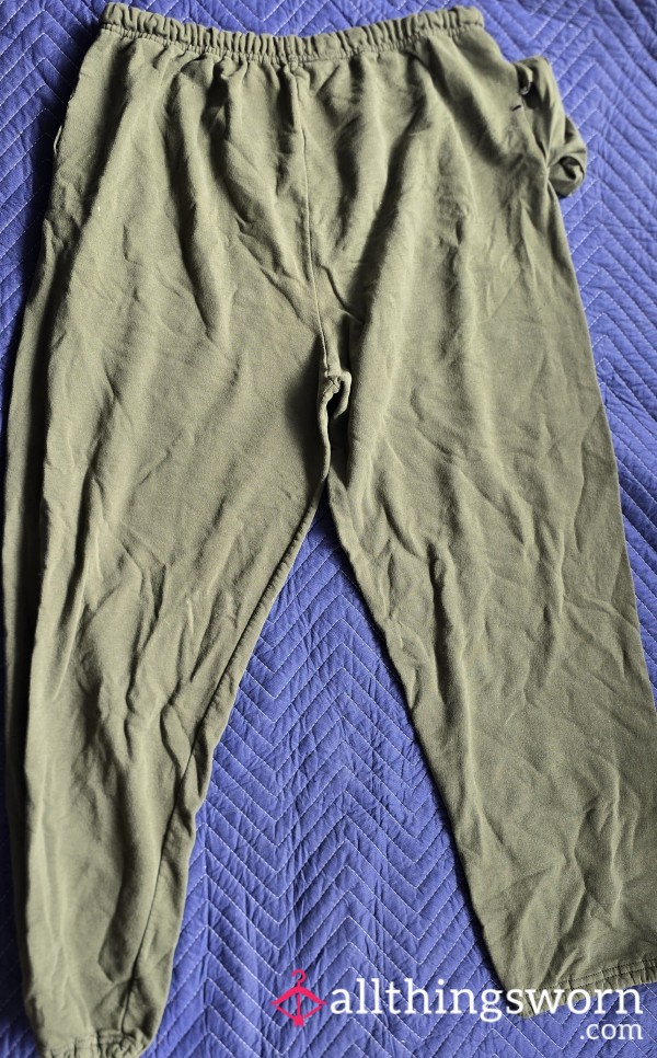 Heavily Used Olive Green Sweatpants - Distressed With Holes - Plus Size Redhead