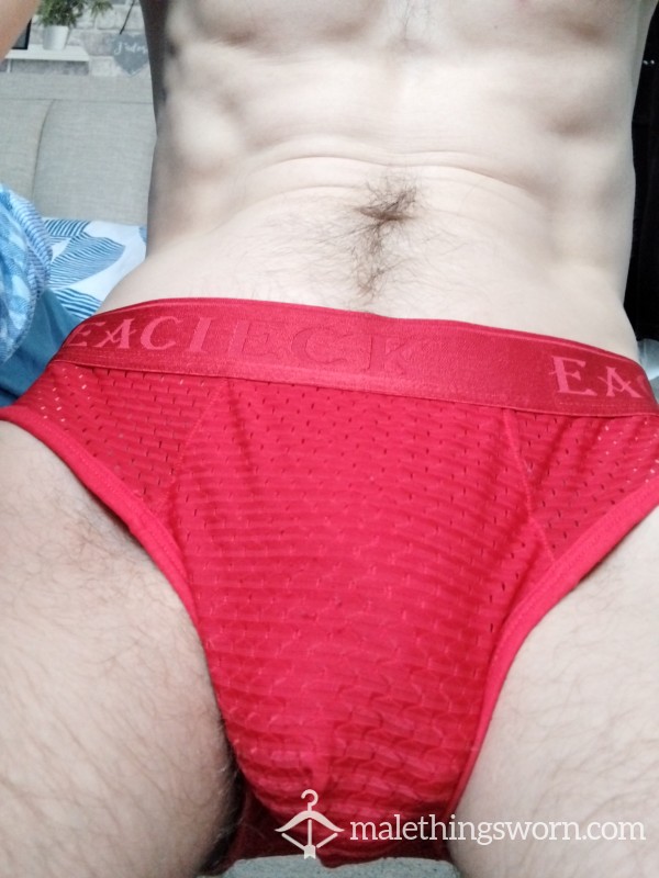 Heavily Worn And C*mmy Mesh Briefs Size M Red