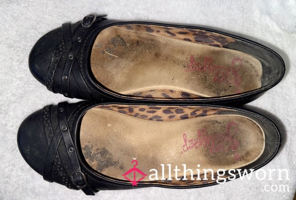Heavily Worn And Smelly Size 11 Black Flats - Free Shipping