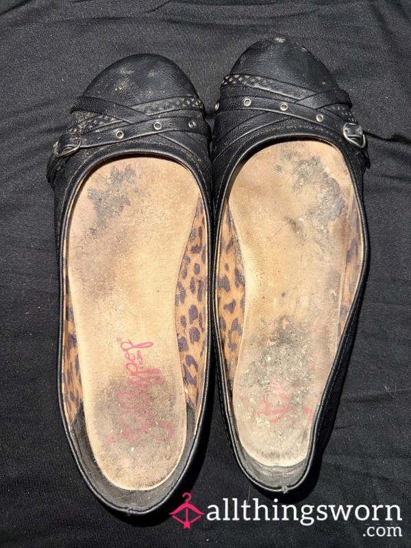 Heavily Worn And Smelly Size 11 Black Flats - Free Shipping