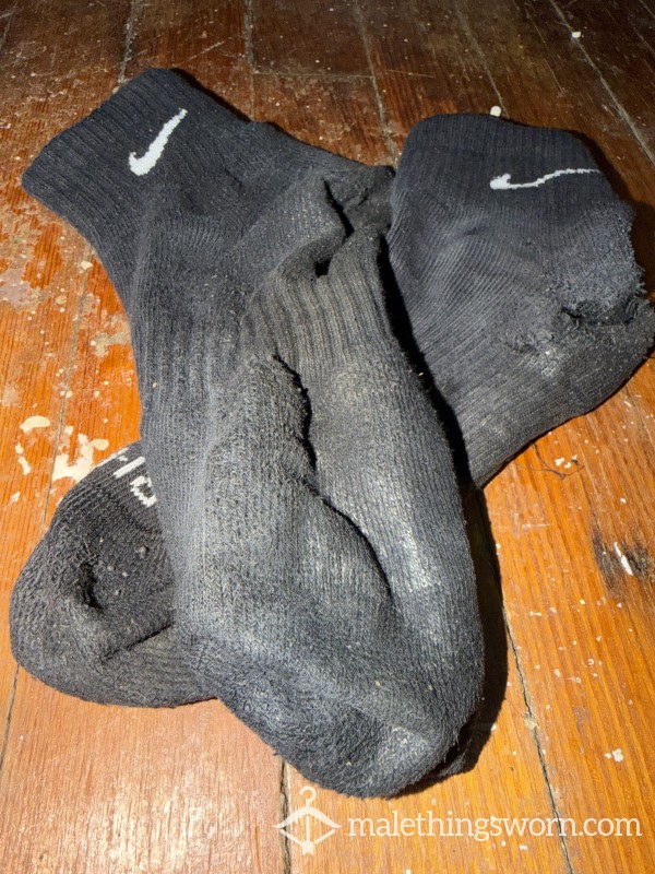 Heavily Worn Black Nike Ankle Socks – 10+ Days Total Sweat (20yo Jock + Me))