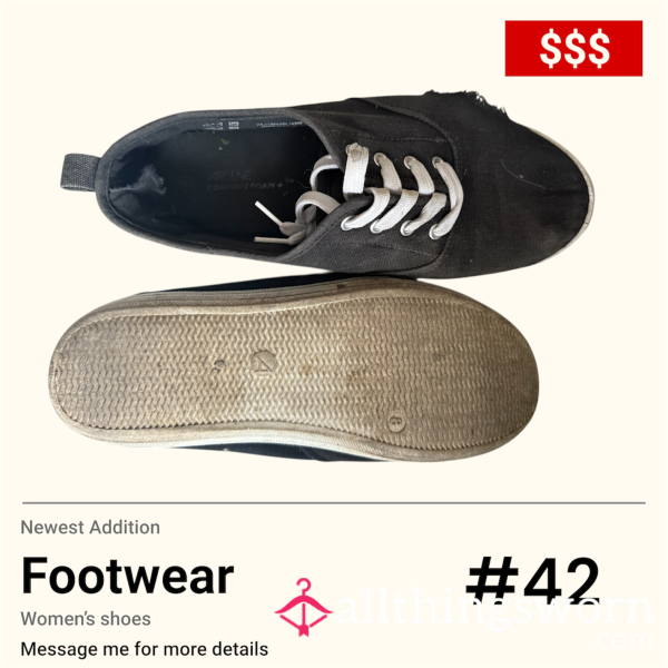 Heavily Worn Black Sneakers – Holes, Marks & Real Use
