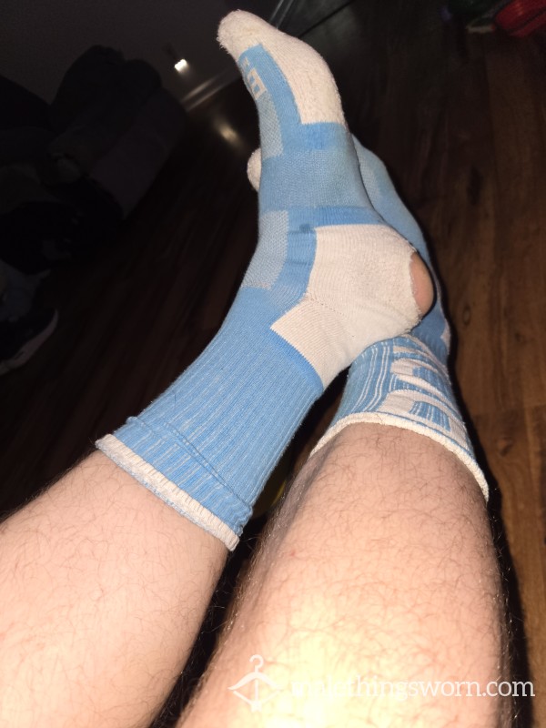 Heavily Worn & Blown-Out Blue Box Socks