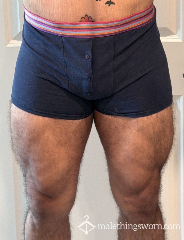 Heavily Worn Dimanche Navy Bu*ton-Fly Boxer Briefs - Striped Band