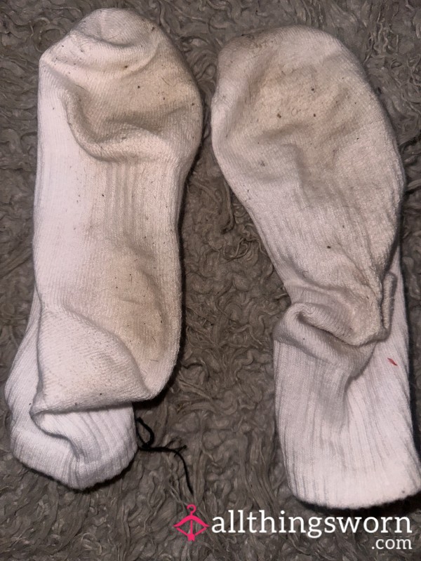 Heavily Worn Dirty White Ankle Socks