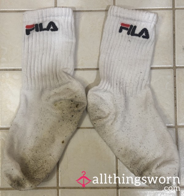 HEAVILY WORN FILA SPORTS SOCKS – VERY DIRTY SOLES 👣🔥