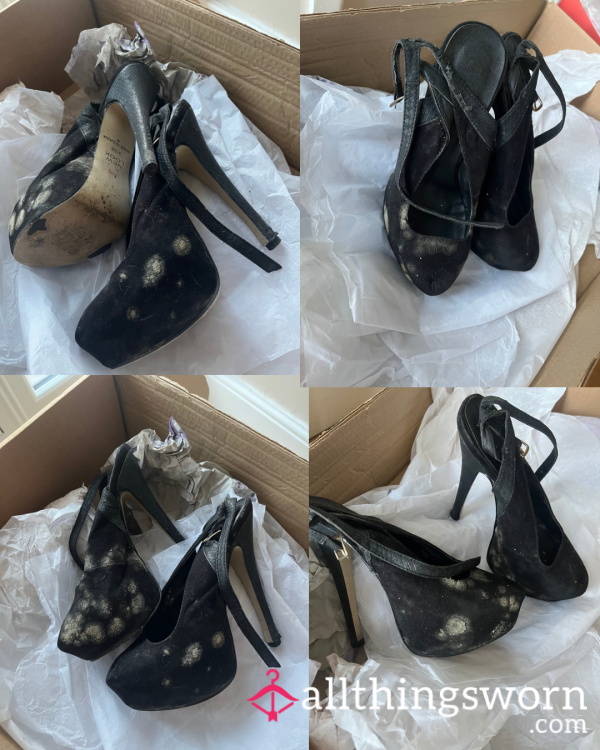 💚🖤 Heavily Worn Mouldy Black Suede Heels — 14+ Years Ownership 🖤💚