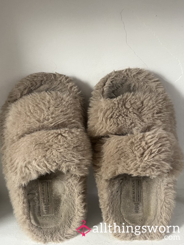Worn & Loved Fluffy Slippers – Soft, Stinky, And Ready To Please 🥿💖