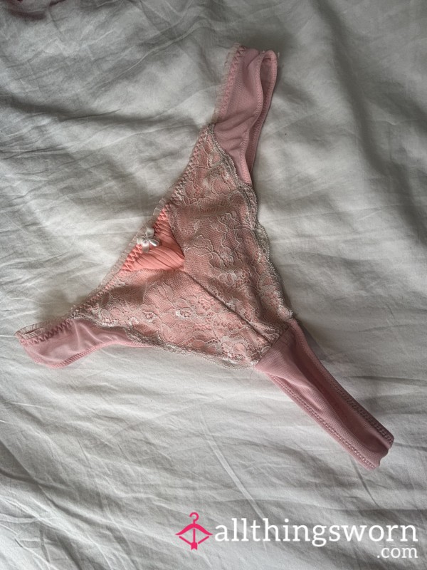 Heavily Worn Soft Pink Lace Thong – Primark UK 18–20 💗