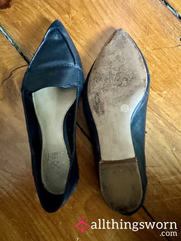 Heavily Worn Vince Camuto Black Work Flats