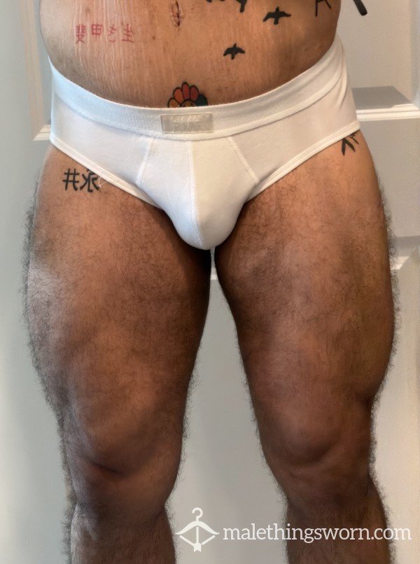 Heavily Worn White Skims Men’s Cotton Jersey Briefs - Size L
