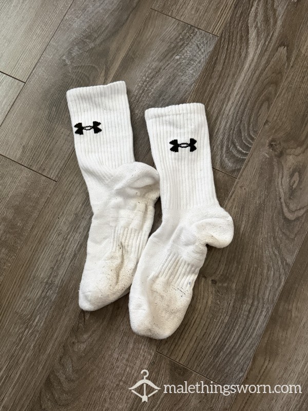 HEAVY USE Under Armour White Athletic Socks - Stinky & Sweaty