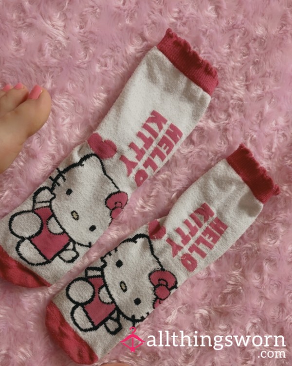 Hello Kitty Pink White Well Worn Socks Used As A Size 3