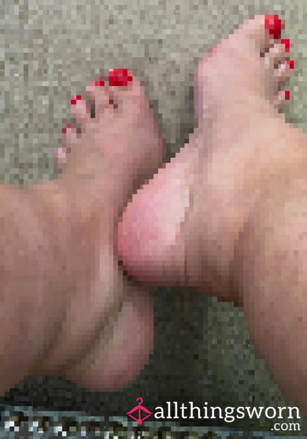 High Arch Heel Popped, Double Decker Red Pedicure, Elegant Foot Fetish Pose