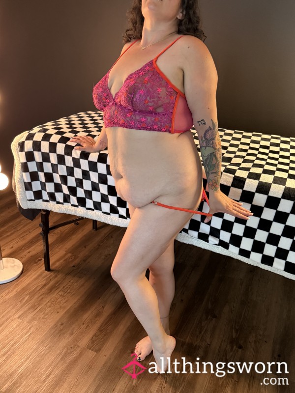 High-end Pink And Orange Lingerie Set