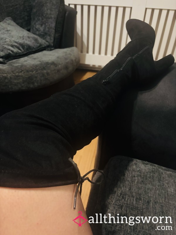 High Knee Suede Heel Boots