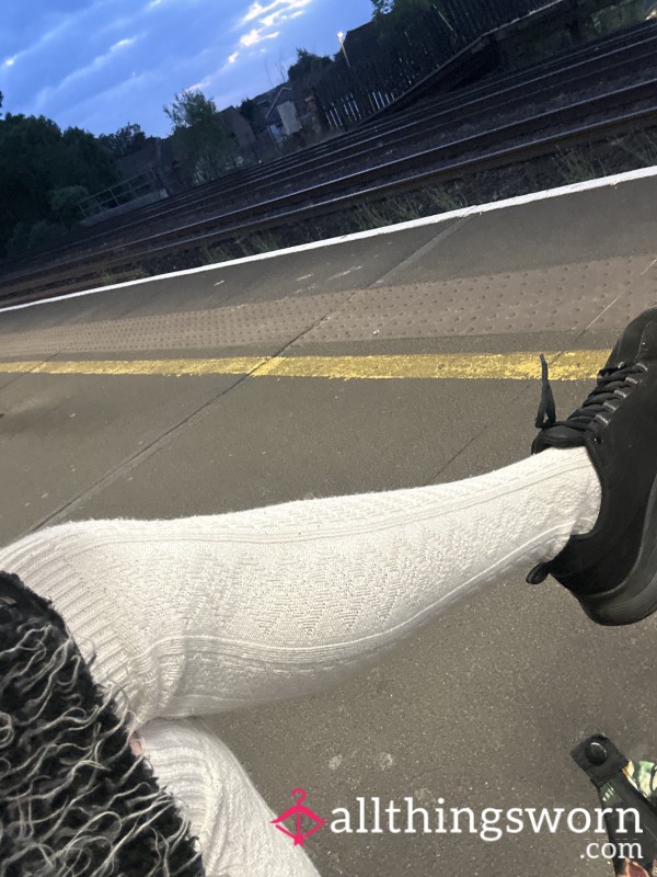 High Knee White Socks