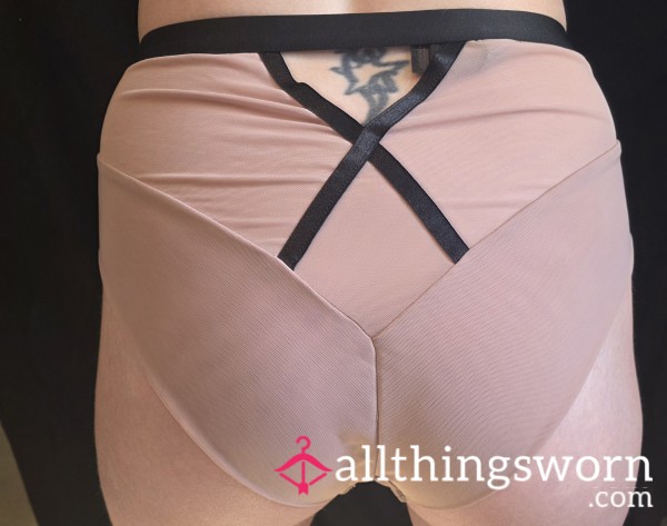 High-Waist Wet Tease 💦 Nude Sheer Criss-Cross Strappy Panties
