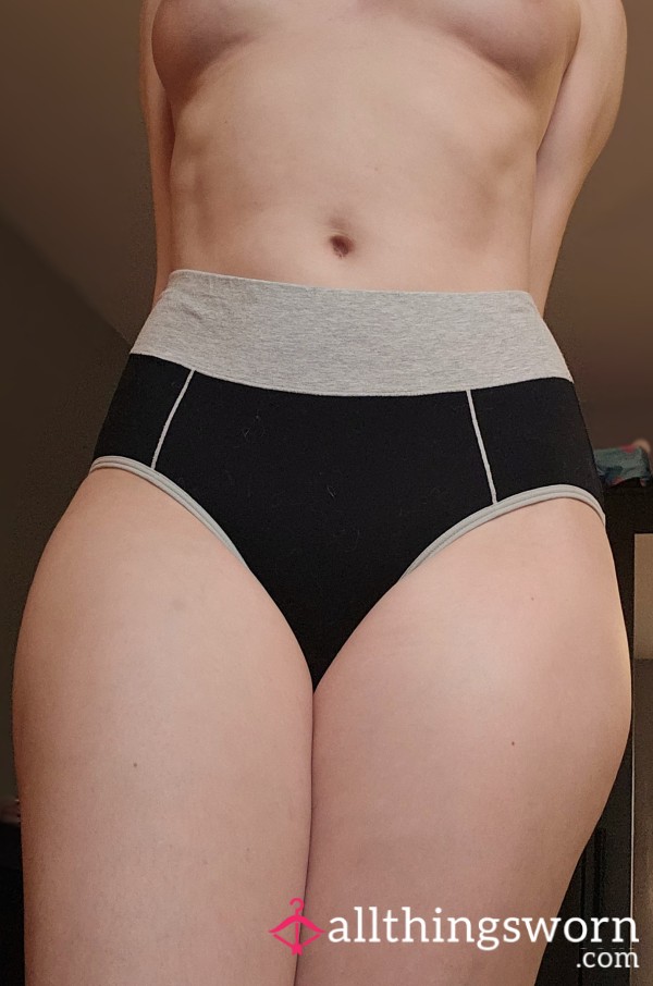 High Waisted Black And Gray Cotton Panty