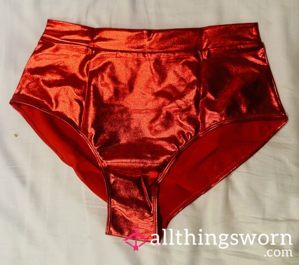 High Waisted Metallic Booty Shorts (red)