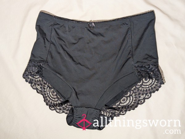 High Waisted Retro Nylon Panties With Lace Trim