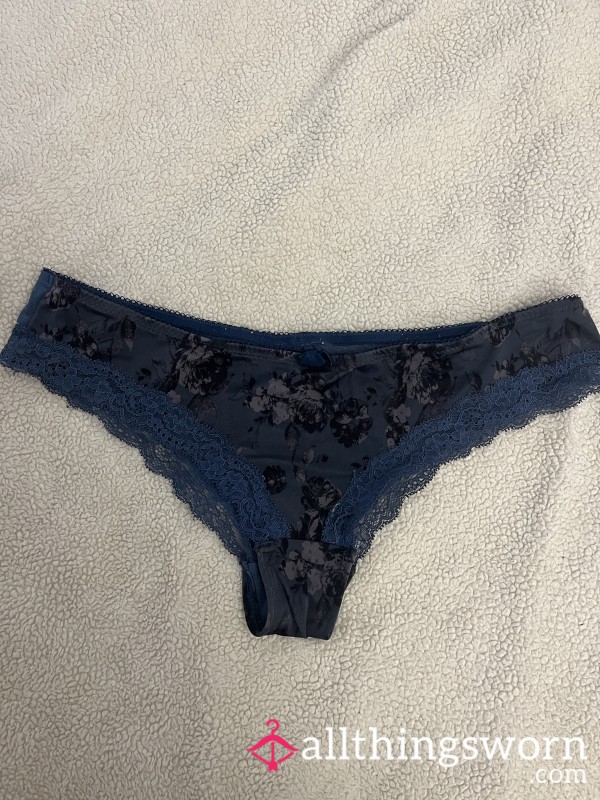 🪻HOLED Inside - Blue Satin & Lace Flor*l Panties 🪻