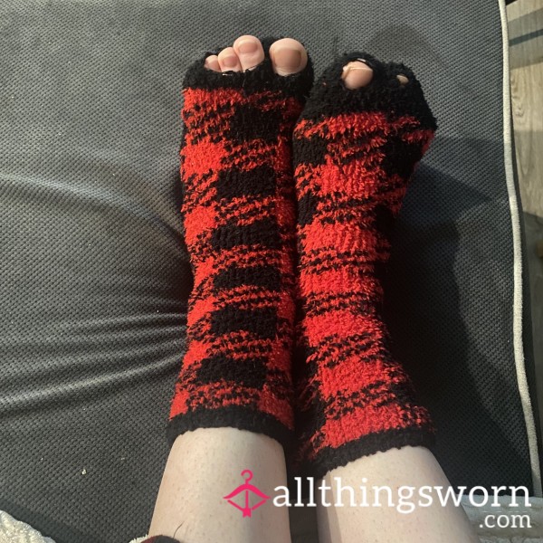 Holey Red & Black Plaid Fuzzy Socks