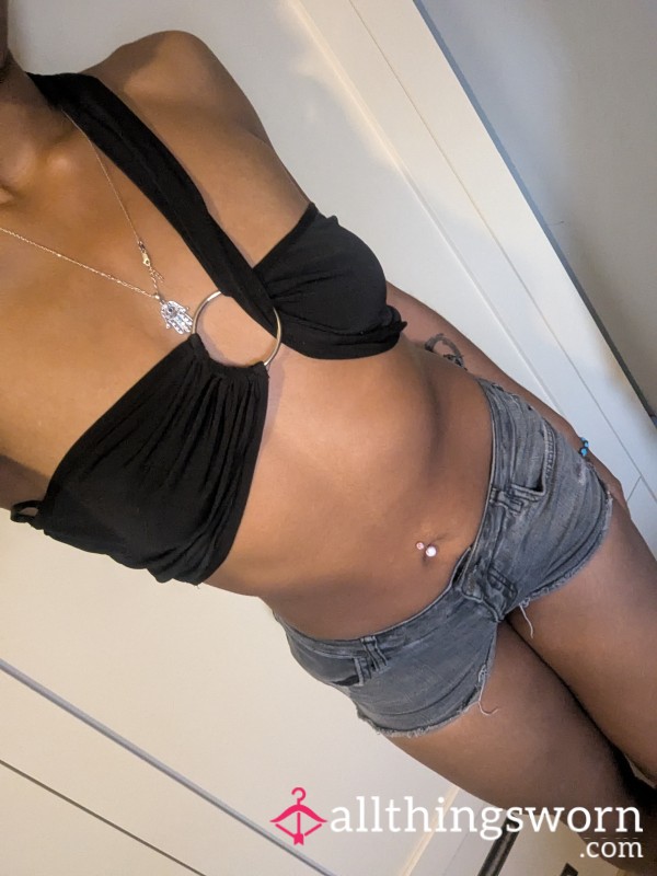 Holiday// Black/grey Denim Booty Shorts
