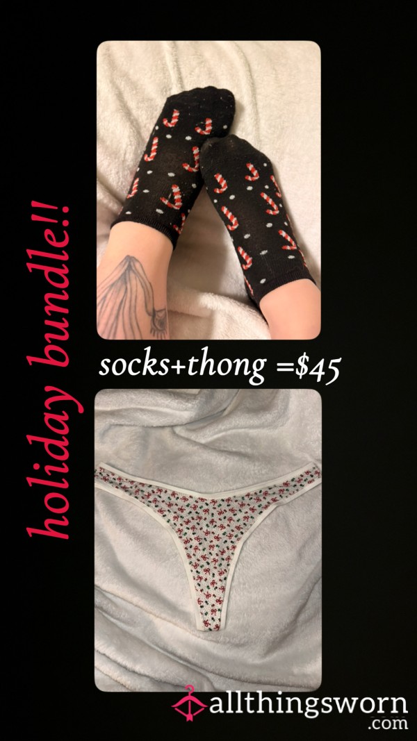 Holiday Bundle!! Socks + Thong!🎄