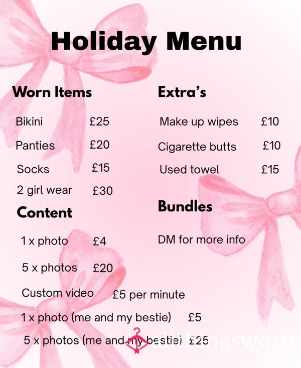 Holiday Menu 🥵☀️🕶️