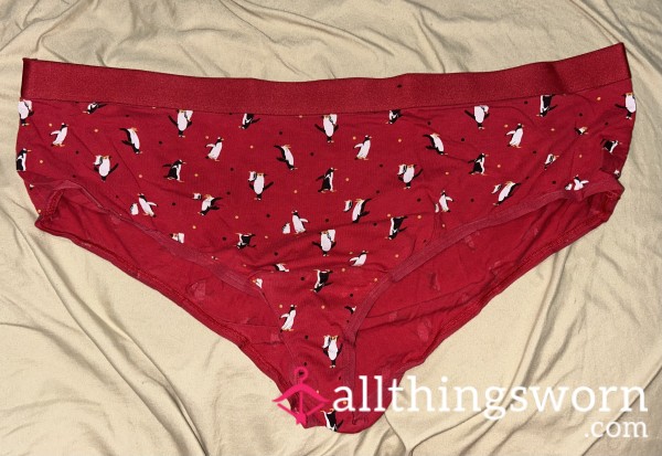 ~HOLIDAY PENGUINS RED COTTON CHEEKY PANTY~