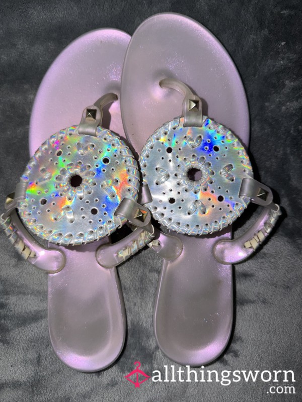 Holographic Thong Sandals