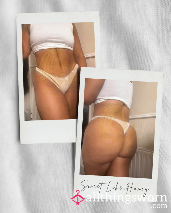 🌫️“Honey Mist” – Cream Cotton Thong With Grey Lining🌫️