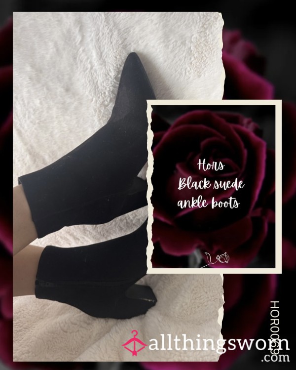 🌹 Hors Black Suede Pointed Ankle Boots 🌹