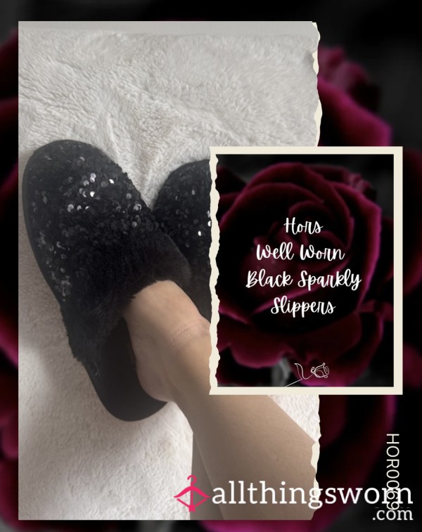 🌹 Hors Well Worn Black Sparkly Smelly Slippers 🌹