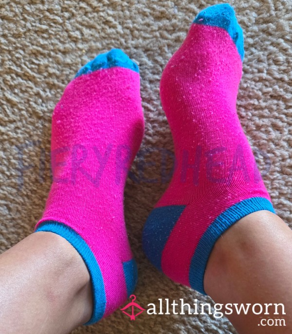 Hot Pink And Blue Ankle Socks