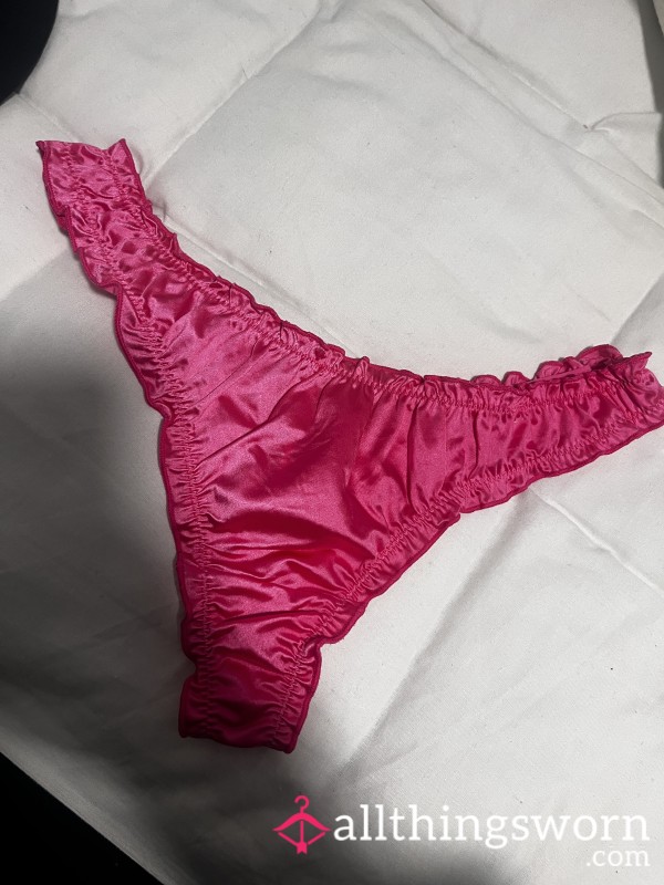 Hot Pink Frilly Satin Thongs