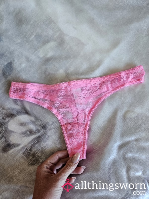 Hot Pink, Lace Thong,  Size 10