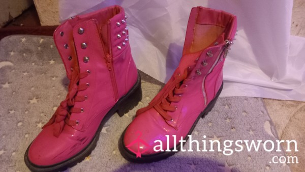 Hot Pink Lace Up Studded Combat Boots 💖