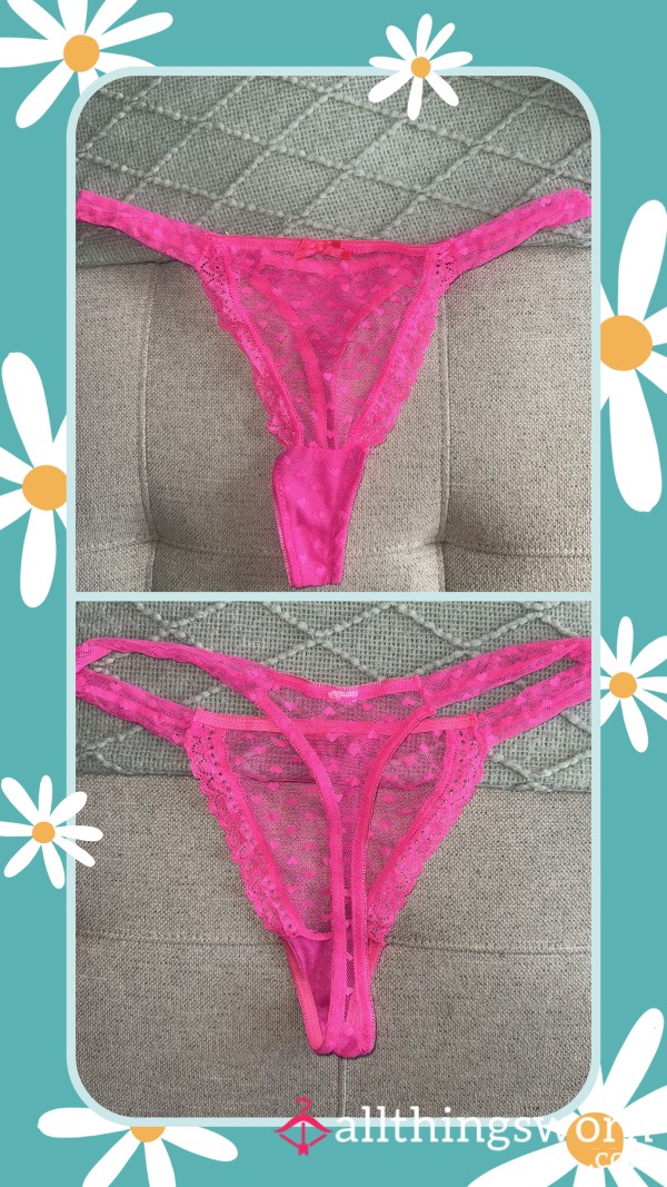 Hot Pink Mesh Thong With Little Hearts 💕