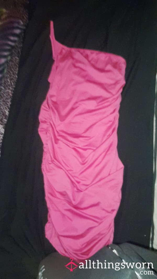 Hot Pink One Shoulder Dress Mid
