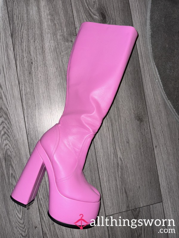 Hot Pink Platform Knee High Boots