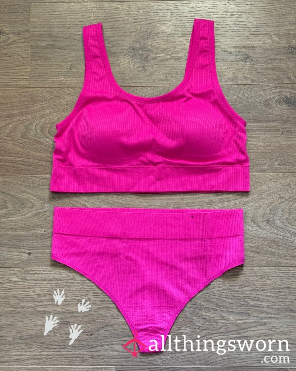 Hot Pink Ribbed Bralette, 2X, And Thong, 1X, For Custom Wear
