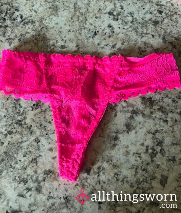 Hot Pink Solid With Lace Thong 🌸